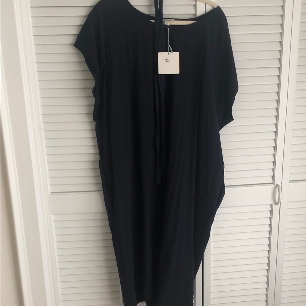 Umgee Navy Blue Relaxed Caftan Dress with Back Tie